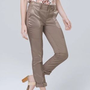 Whbm satin trim straight fit crop pants in fungi